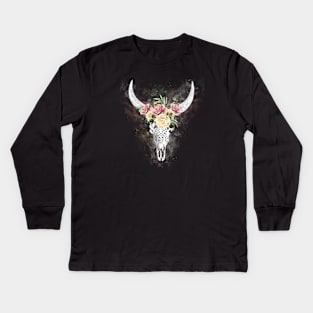 Cow skull floral 16 Kids Long Sleeve T-Shirt